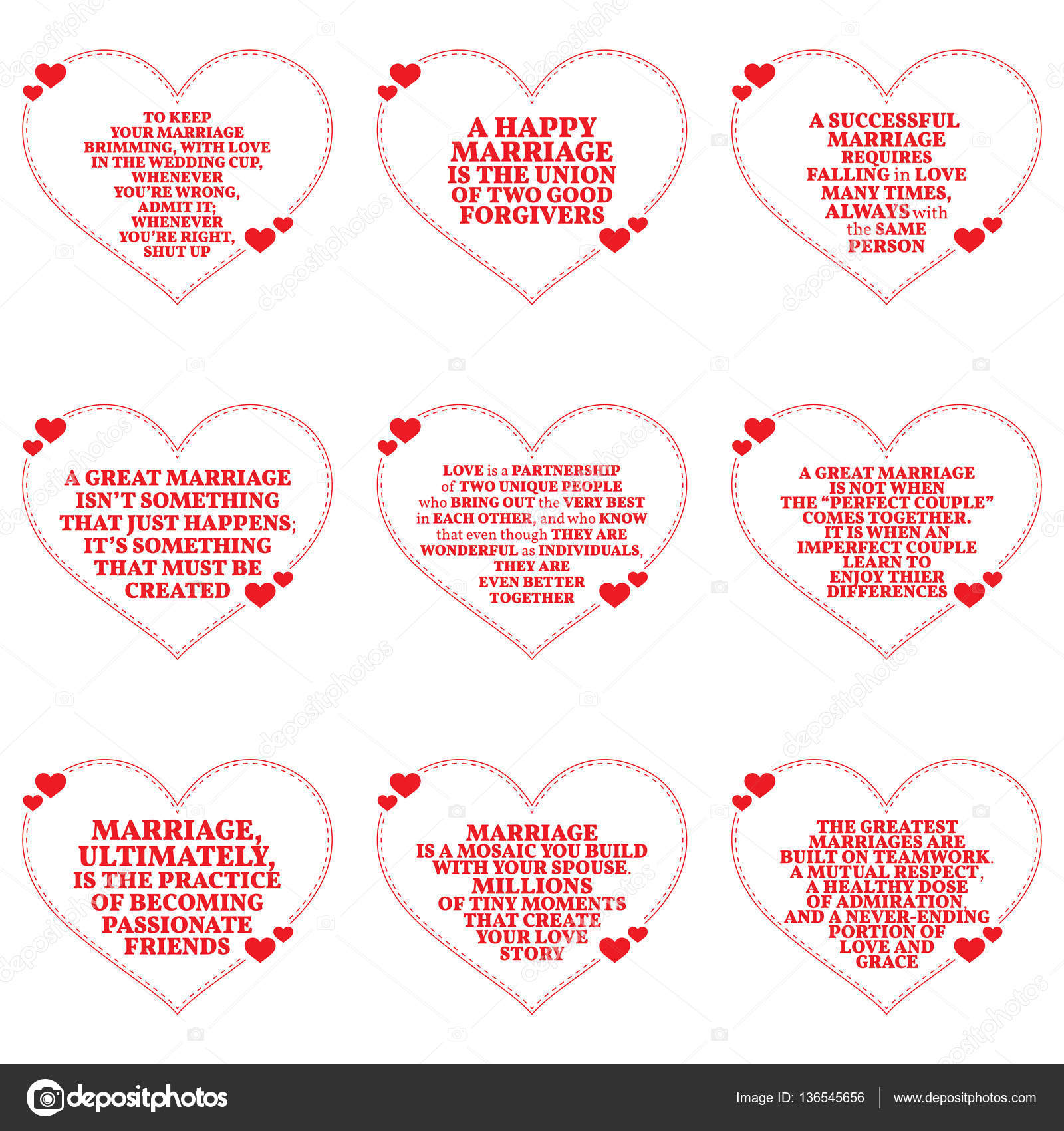 Sitater om kjærlighet og ekteskap over hvit bakgrunn. Mål stockvektor ©  sibgat #136545656, image size:1600x1700