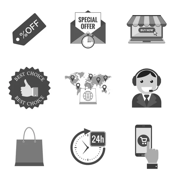 Set of commercial icons and symbols in trendy flat style isolate — Stock Vector