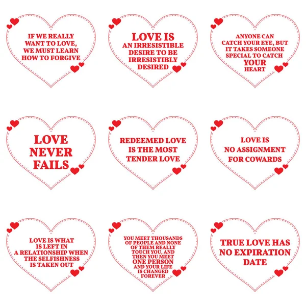 Set of quotes about love over white background. Simple heart sha — Stock Vector