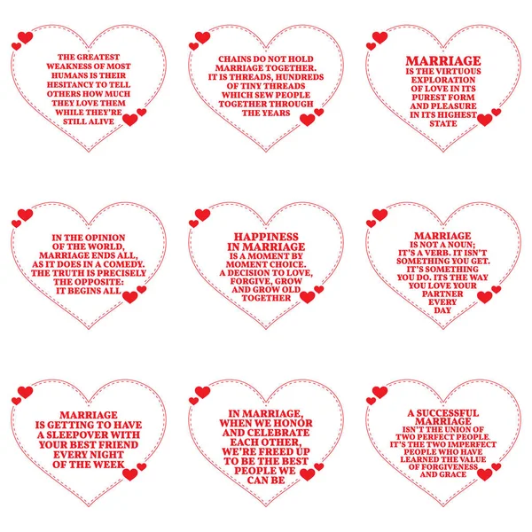 Set of quotes about love and marriage over white background. Sim — Stock Vector