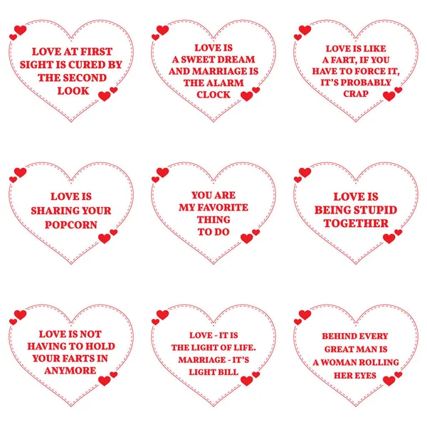 Set of funny love wishes quotes over white background. Simple he — Stock Vector