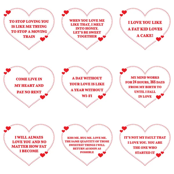 Set of funny love wishes quotes over white background. Simple he — Stock Vector