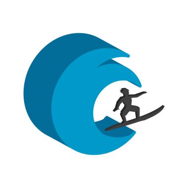 Sörfçü sembolü. Düz izometrik simgesini veya Logo. 3D stil piktogram f