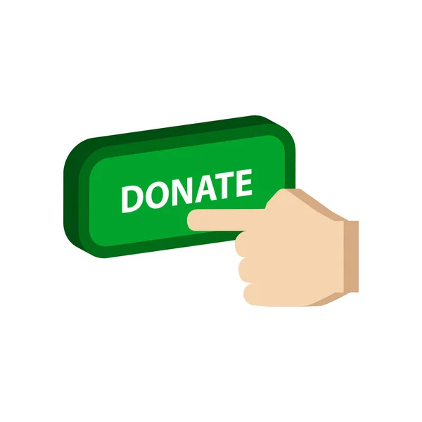 Pressionando doar botão, símbolo de doação. Ícone isométrico plano ou — Vetor de Stock