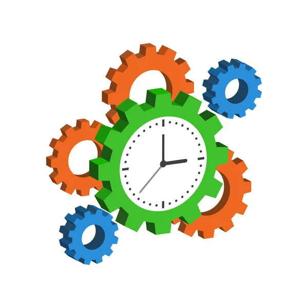 Ρολόι με γρανάζια, σύμβολο της διαχείρισης του χρόνου. Επίπεδη ισομετρική Ico — Διανυσματικό Αρχείο