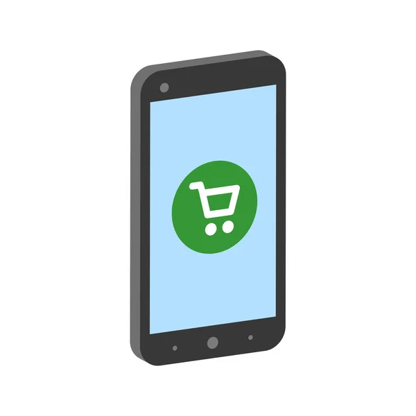 Smartphone con carrito de compras, símbolo de concepto de compras móviles. F — Vector de stock