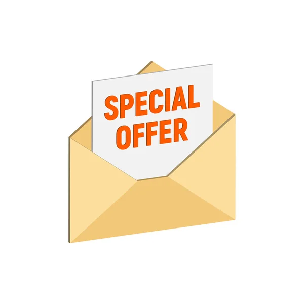 Envelope com oferta especial, símbolo de conceito de e-mail marketing. Fla... — Vetor de Stock