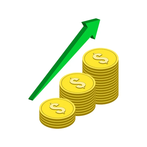 Symbole du concept de revenu croissant. Icône ou logo isométrique plat. 3D S — Image vectorielle