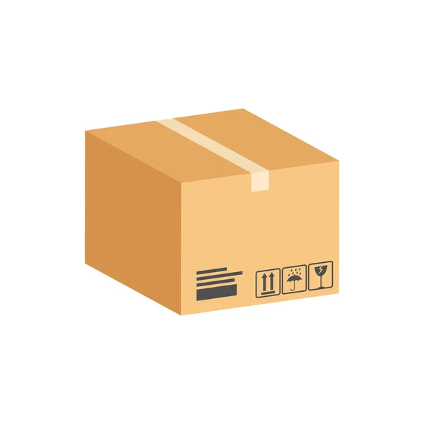 Caja de cartón, símbolo del paquete. Icono o logotipo isométrico plano. 3D St — Vector de stock