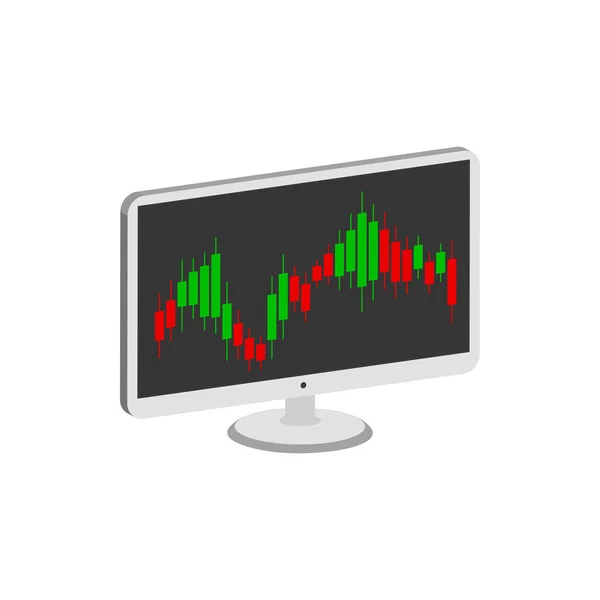 Exibição com gráfico de negociação de castiçal, símbolo de mercado de ações. Fla... — Vetor de Stock