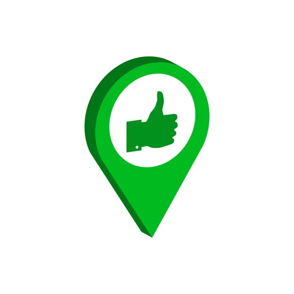 Map Pointer with Thumb Up symbol. Flat Isometric Icon or Logo. 3 — Stock Vector