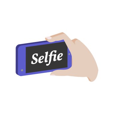 Selfie fotoğrafta smartphone sembolü. Düz izometrik simgesini veya