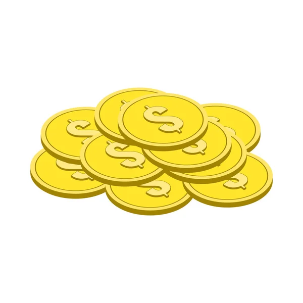 Simbolo monete d'oro. Icona isometrica piatta o logo. Pittogramma stile 3D — Vettoriale Stock