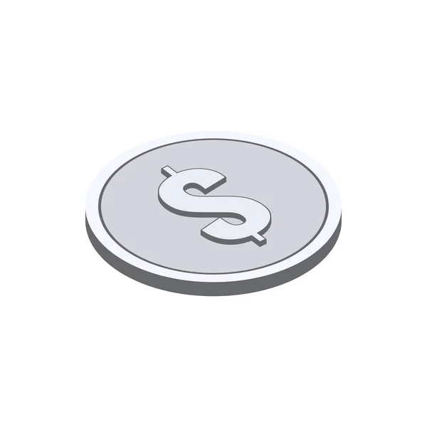 Ezüst érme szimbólum. Lapos izometrikus ikon vagy logó. 3D-s stílus Pictog — Stock Vector