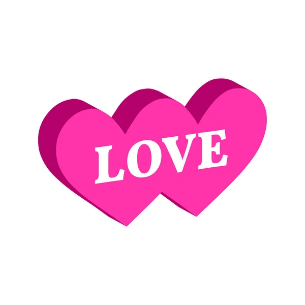 Twee Verenigde harten, symbool van de liefde. Plat isometrische pictogram of Logo. 3D — Stockvector