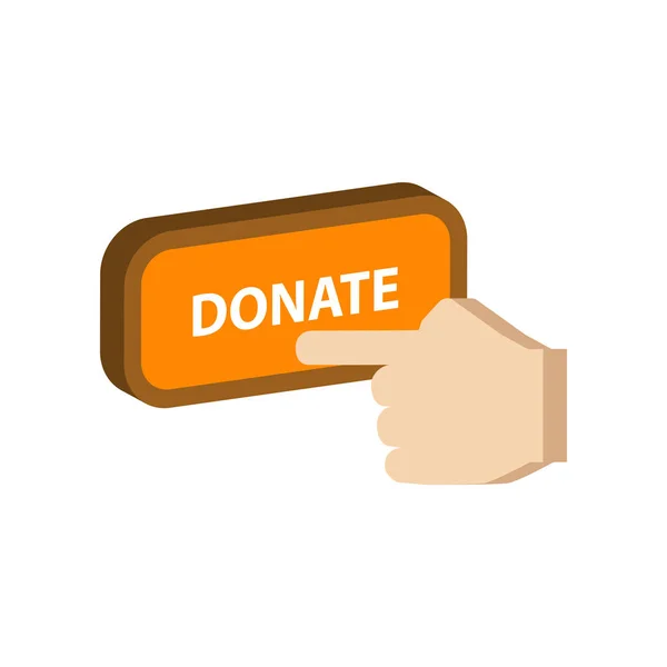 Pressionando doar botão, símbolo de doação. Ícone isométrico plano ou — Vetor de Stock