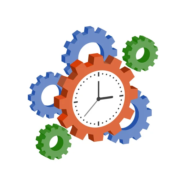 Relógio com Cogwheels, símbolo de Gerenciamento de Tempo. Ico isométrico plano — Vetor de Stock
