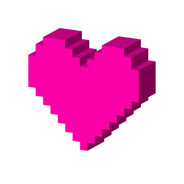 Simbolo del cuore pixel. Icona isometrica piatta o logo. Pictog in stile 3D — Vettoriale Stock