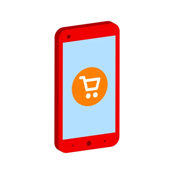 Smartphone com carrinho de compras, símbolo de conceito de compras móveis. F — Vetor de Stock