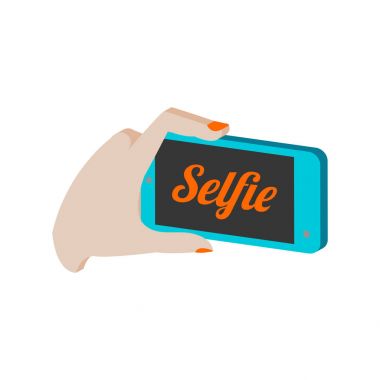 Selfie fotoğrafta smartphone sembolü. Düz izometrik simgesini veya