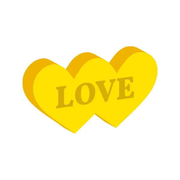 Deux coeurs unis, symbole d'amour. Icône ou logo isométrique plat. 3D — Image vectorielle