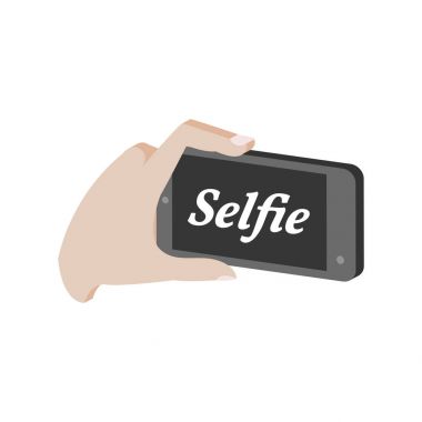 Selfie fotoğrafta smartphone sembolü. Düz izometrik simgesini veya