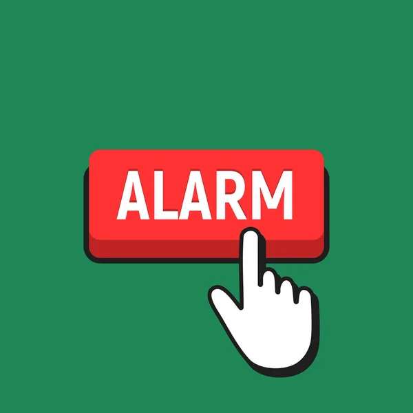 Le curseur de souris de main clique sur le bouton d'alarme . — Image vectorielle