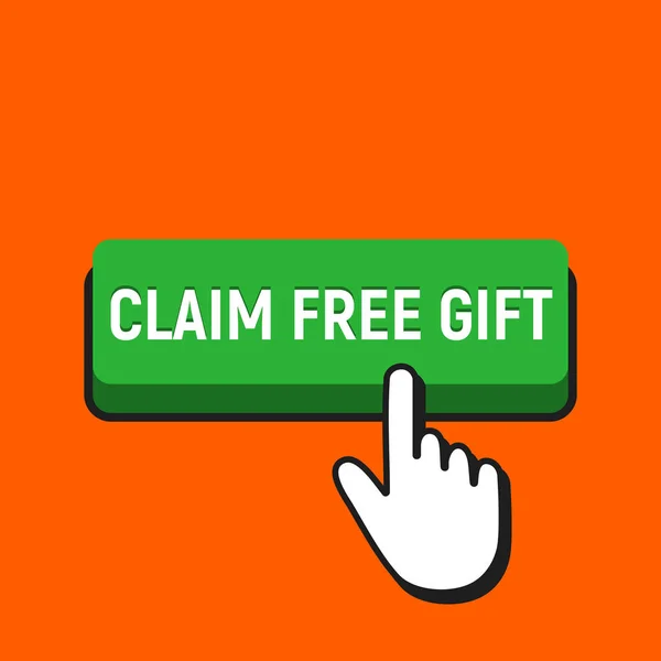 Le curseur de souris de main clique sur le bouton cadeau gratuit de réclamation . — Image vectorielle