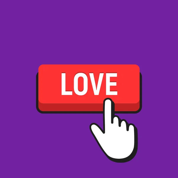 Mano ratón cursor hace clic en el botón de amor . — Vector de stock