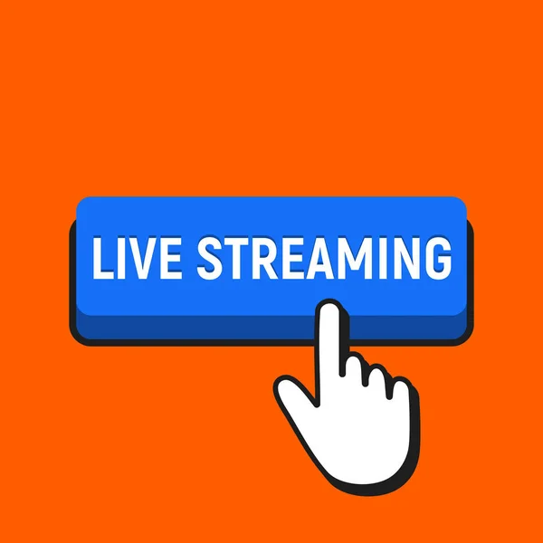 Hand-Mauszeiger klickt auf den Live-Streaming-Knopf. — Stockvektor