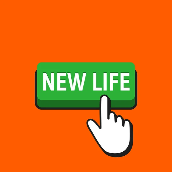 Mano ratón cursor hace clic en el nuevo botón de la vida . — Vector de stock