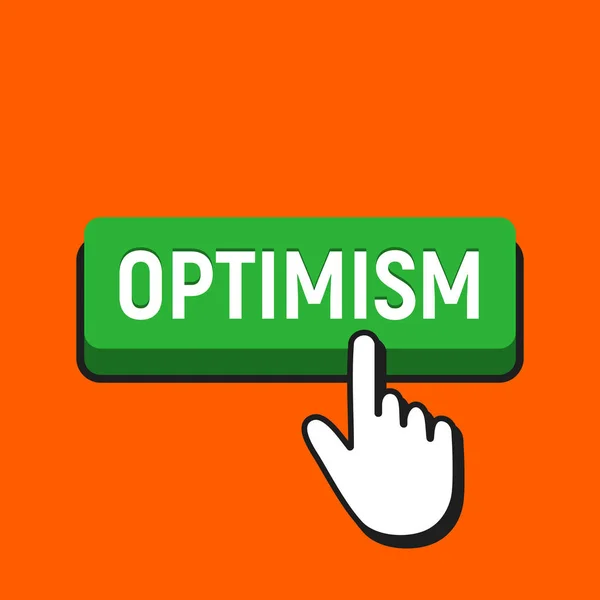 Cursor del ratón de mano hace clic en el botón de optimismo . — Vector de stock
