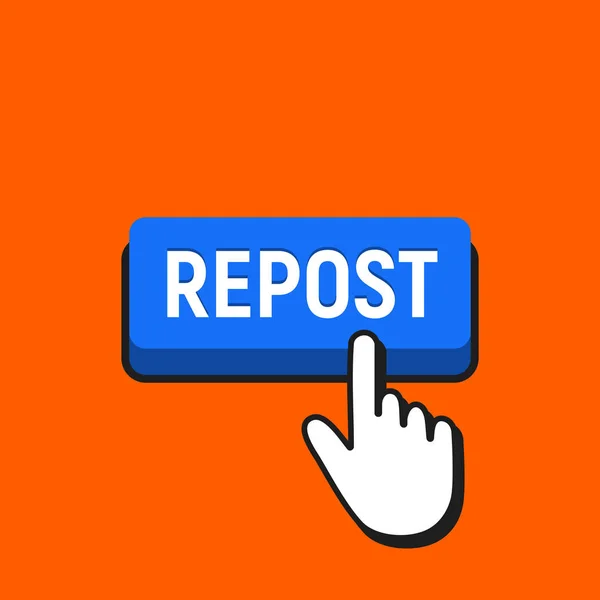 Hand Mouse Cursor Clicks the Repost Button. — Stock Vector