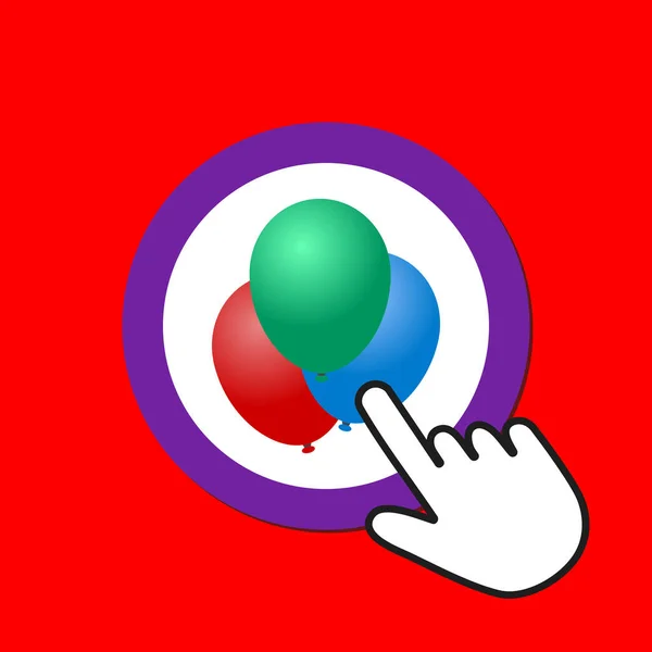 Ballons icon. Joy, holiday concept. Hand Mouse Cursor Clicks the — Stock vektor