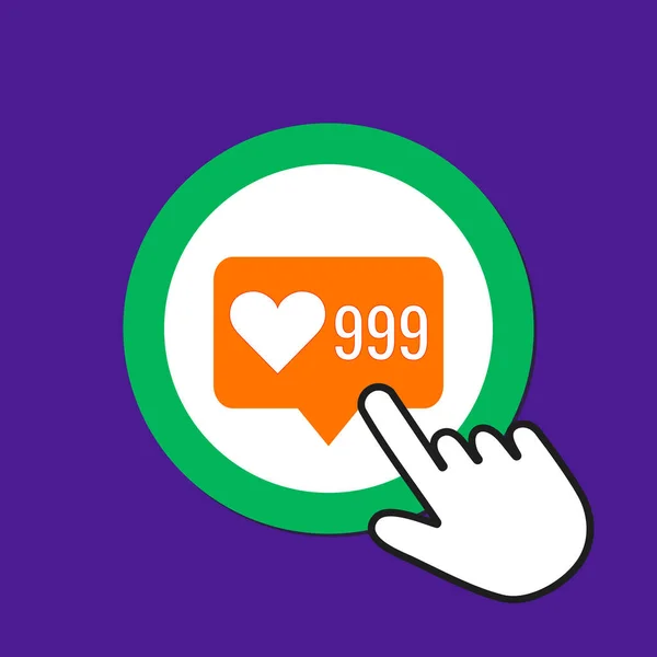 999 hearts icon. Like, sympathy concept. Hand Mouse Cursor Click — Stock Vector