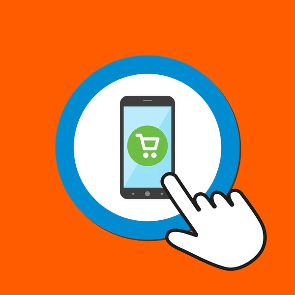 Smartphone with shopping cart icon. Mobile shopping concept. Han — Stock Vector