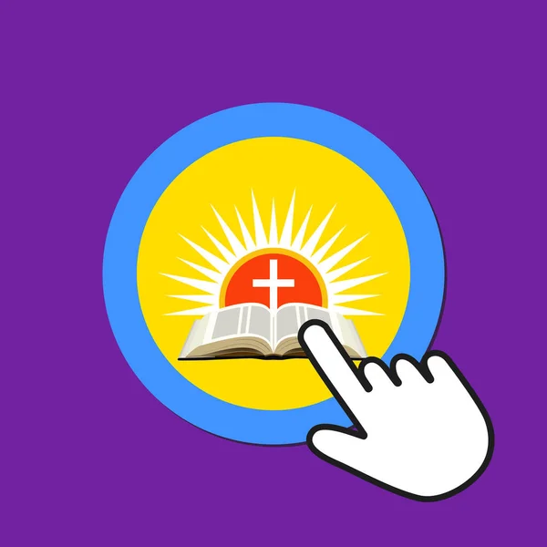 Biblia con cruz sobre el icono de la puesta del sol. Resurrección, concepto de Pascua . — Vector de stock