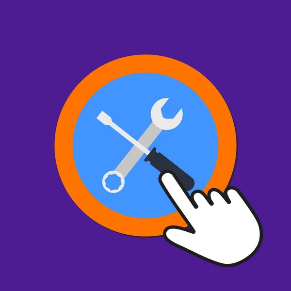 Wrench with screwdriver icon. Repair concept. Hand Mouse Cursor — Stock Vector