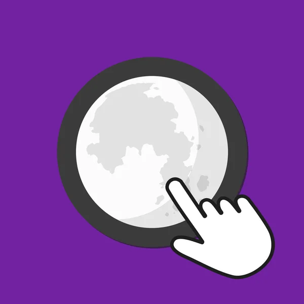 Moon icon. Space exploration concept. Hand Mouse Cursor Clicks t — Stock vektor