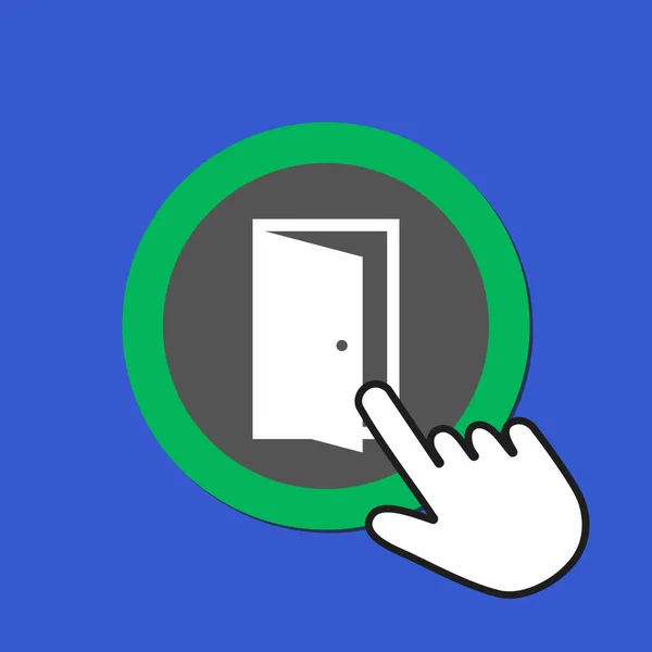 Fehér nyitott ajtó ikon. Kilépés, megoldás koncepció. Kézi egér kurzor — Stock Vector