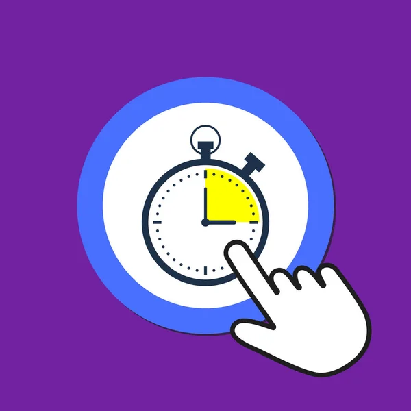Stopwatch icon. Time test concept. Hand Mouse Cursor Clicks the — Stock Vector