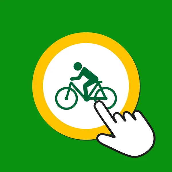 Cyclist icon. Bicycle riding concept. Hand Mouse Cursor Clicks t — Stock vektor