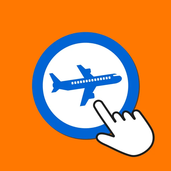 Airplane icon. Traveling concept. Hand Mouse Cursor Clicks the B — Stock Vector