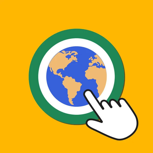 Earth icon. Global search, eco concept. Hand Mouse Cursor Clicks — Stock vektor