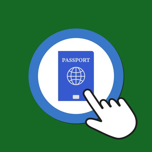 パスポートのアイコンID 、識別コンセプト。マウスの手のカーソルクリ — ストックベクタ