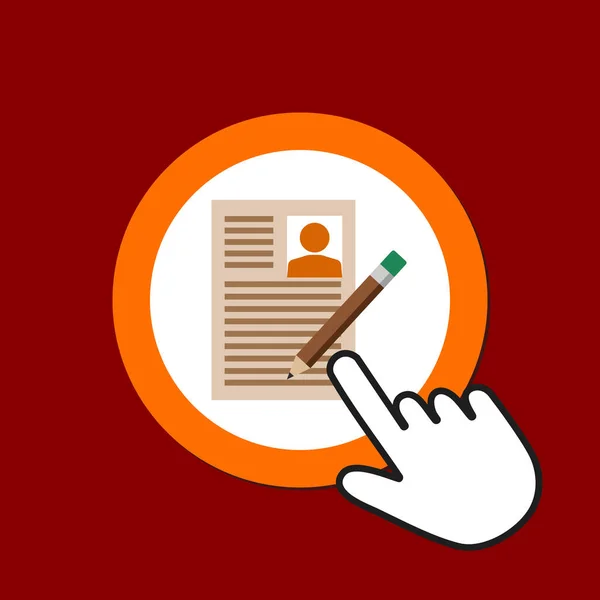 Resume with pencil icon. Edit profile concept. Hand Mouse Cursor — Stock vektor