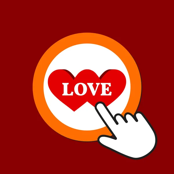 Dos corazones divididos icono. Concepto de amor. Mano ratón cursor clics — Vector de stock