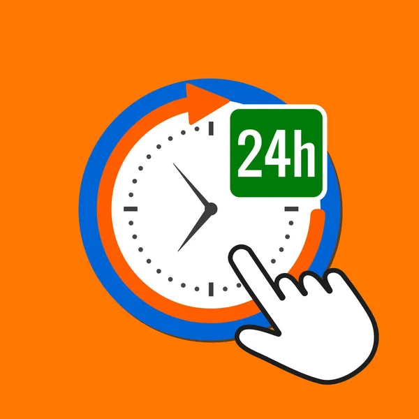 24 hours icon. Constant  service concept. Hand Mouse Cursor Clic — Stock vektor