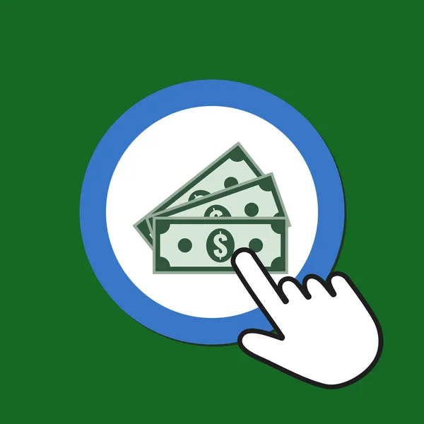 Icono de billetes en efectivo. Dinero, concepto extra. Cursor de ratón de mano Cli — Vector de stock