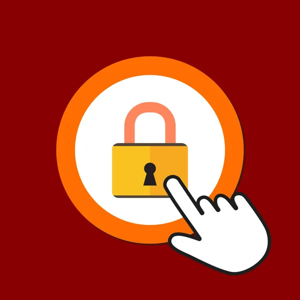 Lock icon. Security concept. Hand Mouse Cursor Clicks the Button — Stock Vector